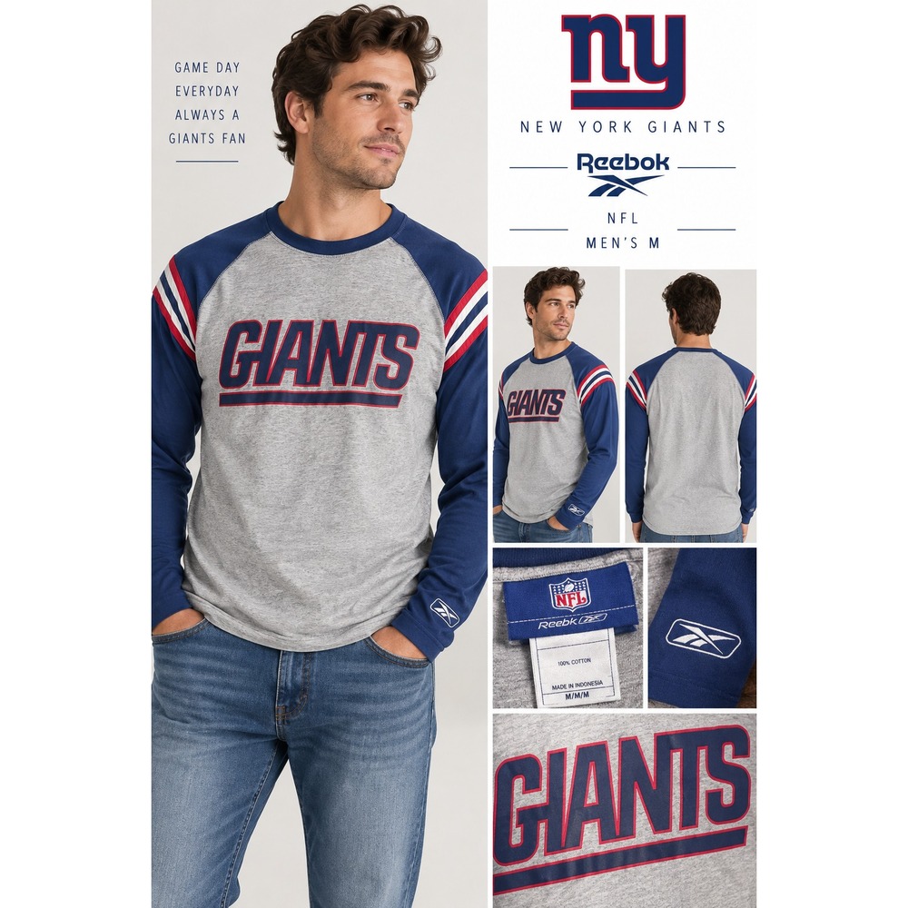 New York Giants Reebok NFL M Long Sleeve Shirt Gray Blue Football Throwback